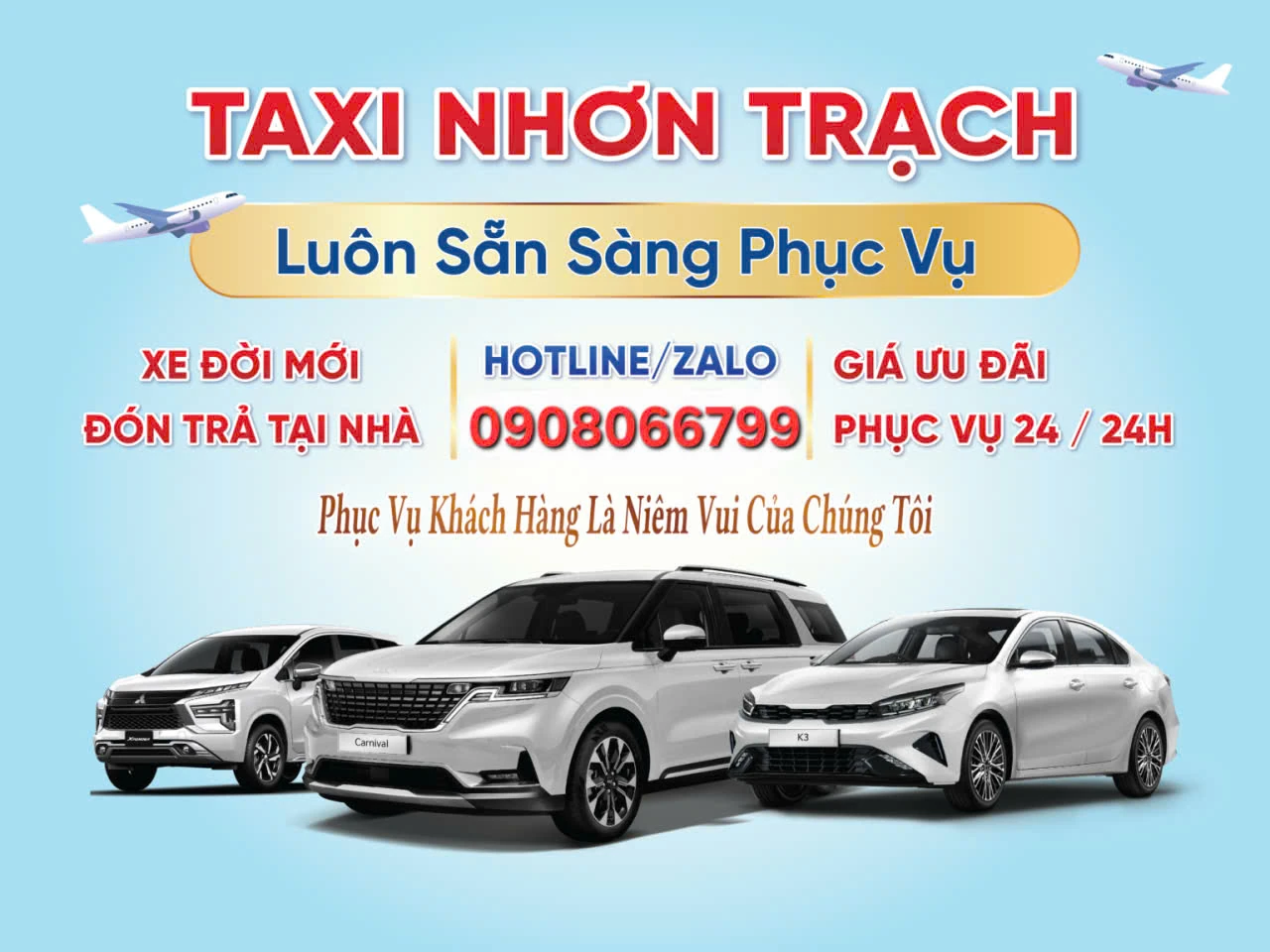 Taxi Nhơn Trạch luôn sẵn sàng phục vụ 24/24 - 0908066799